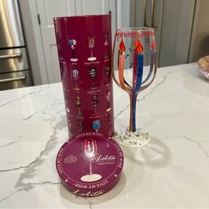 Lolita Hand Painted Happy Birthday Wine Glass New in Box